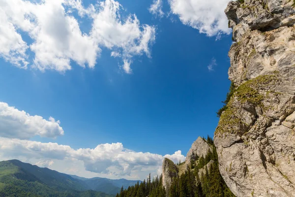 Horská krajina v Transylvánské Alpy v létě s mlha mraky — Stock fotografie