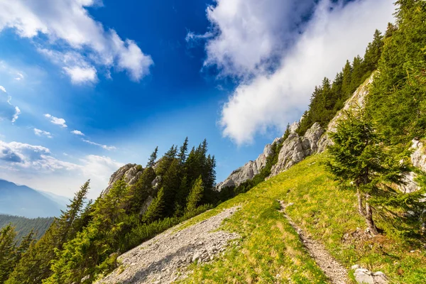 Berglandschaft in den Siebenbürger Alpen im Sommer mit Nebelwolken — Stockfoto