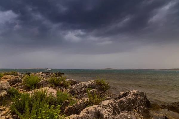 Nuvens Tempestade Dramáticas Sobre Mar Adriático Croácia Verão — Fotografia de Stock