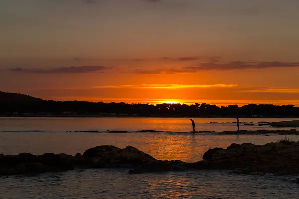 Tempestade Pôr Sol Com Belas Cores Costa Mar Adriático Verão — Fotografia de Stock