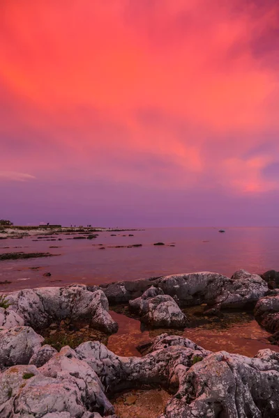 Solnedgången Storm Med Vackra Färger Adriatiska Havet Kusten Sommar — Stockfoto