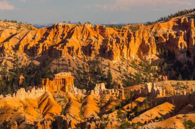 Sıcak gün batımı ışık altında parlak sahne Bryce Canyon Milli Parkı,
