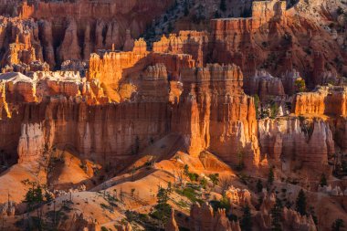 Sıcak gün batımı ışık altında parlak sahne Bryce Canyon Milli Parkı,