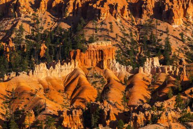 Sıcak gün batımı ışık altında parlak sahne Bryce Canyon Milli Parkı,