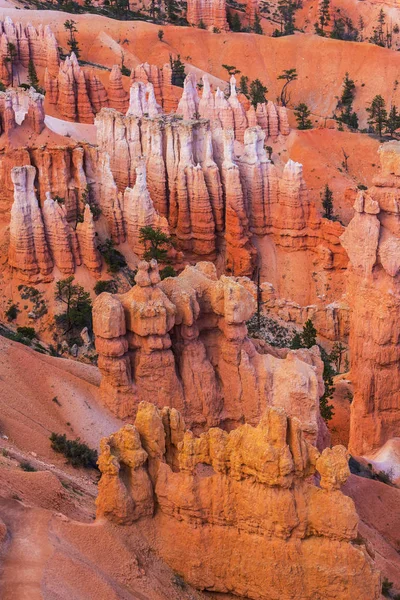 Paisaje luminoso en el Parque Nacional Bryce Canyon, bajo una cálida luz del atardecer — Foto de Stock