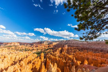 Sıcak gün batımı ışık altında parlak sahne Bryce Canyon Milli Parkı,