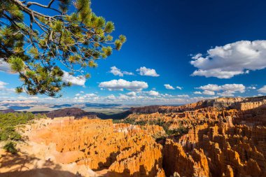 Sıcak gün batımı ışık altında parlak sahne Bryce Canyon Milli Parkı,
