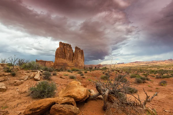 Gün batımında Arizona Çölü'nde dramatik fırtına bulutları