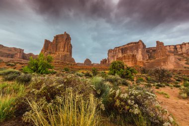 Büyük Kanyon'da gün batımı manzarası, yağmur bulutları ve güzel ışık