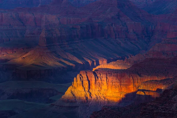 Δύση Ηλίου Φως Στο Εθνικό Πάρκο Grand Canyon — Φωτογραφία Αρχείου
