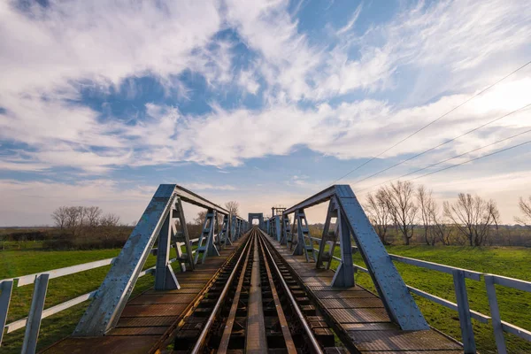 Vieux Pont Ferroviaire Fer Dans Les Zones Rurales Reculées Europe — Photo