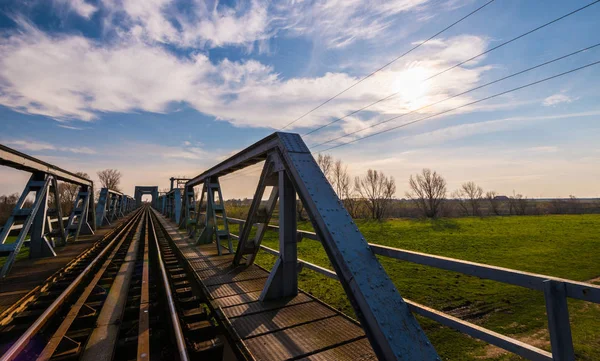 Vieux Pont Ferroviaire Fer Dans Les Zones Rurales Reculées Europe — Photo