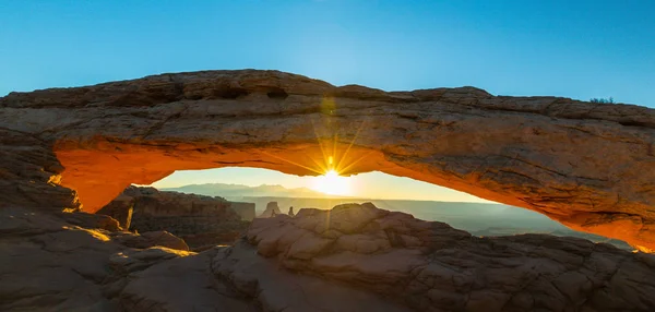 Mesa Arch Utah Krajobrazy Piękny Wschód Słońca Światła — Zdjęcie stockowe