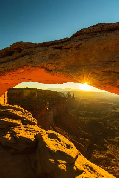 Mesa Arch Utah Landskap Med Vacker Soluppgång Ljus — Stockfoto