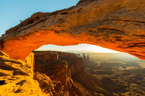 Mesa Arch Utah Krajobrazy Piękny Wschód Słońca Światła — Zdjęcie stockowe