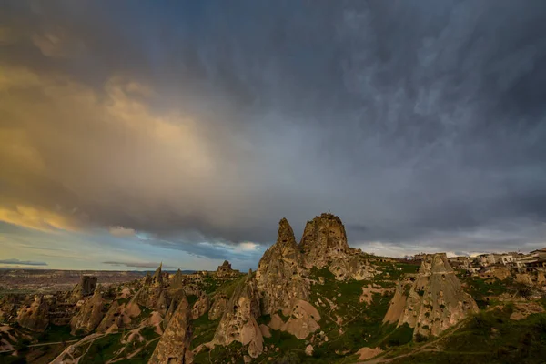 Limestone Rock Formations Dramatic Storm Clouds Cappadocia Turkey — Stock Photo, Image