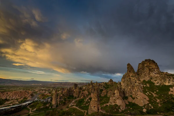 Limestone Rock Formations Dramatic Storm Clouds Cappadocia Turkey — Stock Photo, Image