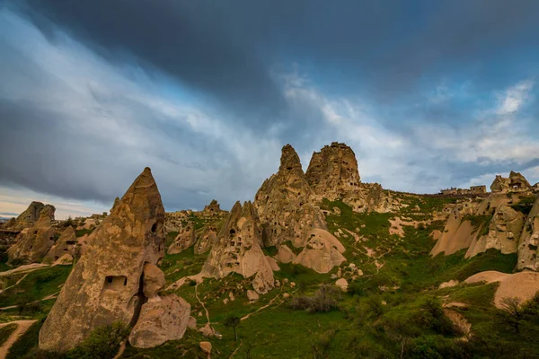 Limestone Rock Formations Dramatic Storm Clouds Cappadocia Turkey — Stock Photo, Image