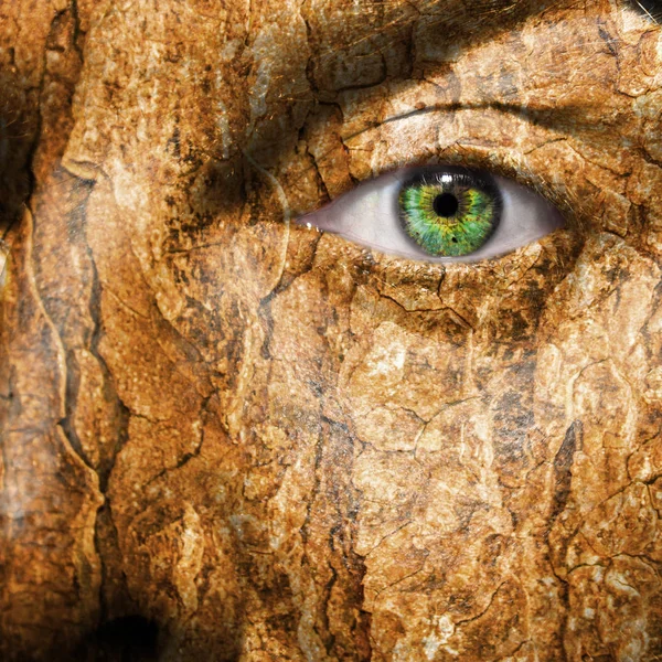 Conceptual image of a face with a bark skin
