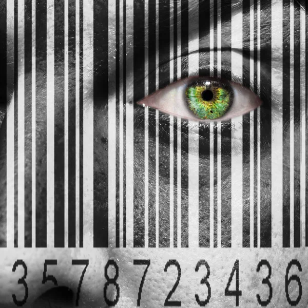 Barcode superimposed on a mans face — Stock Photo, Image