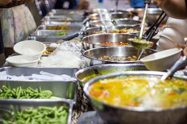 Thaise Straat Voedsel Thaise Voedingsmiddelen Stijl Rijst Curry Markt Bangkok — Stockfoto