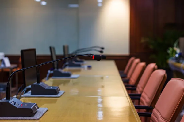 closeup Microphone in the meeting room, conference, and seminar