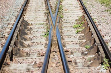 demiryolu parça, satır geçiş demiryolundan taş arka Bangkok Tayland 