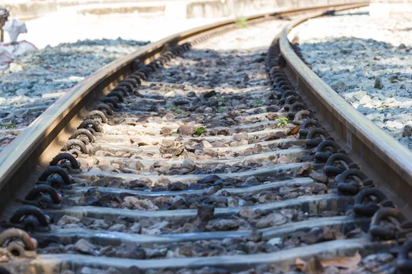 railway track, line crossing railway track on the stone background Bangkok Thailand