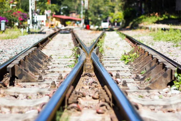 railway track, line crossing railway track on the stone background Bangkok Thailand