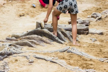 Dinozor kalır, Excavating Dinozor fosilleri simülasyon parkta çocuklar öğrenme.