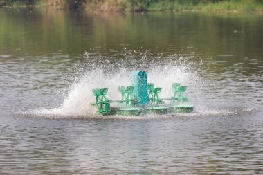 Atıksu arıtma tesisleri için Outdoor balık ya da Tayland Bangkok tarım karides, su sıçramasına hareket görüntü.