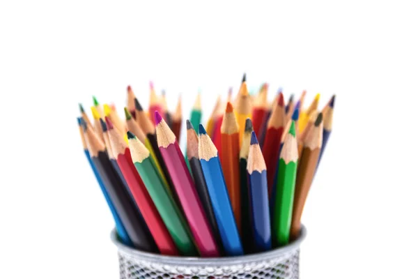 Vários Lápis Coloridos Uma Xícara Isolada Fundo Branco — Fotografia de Stock