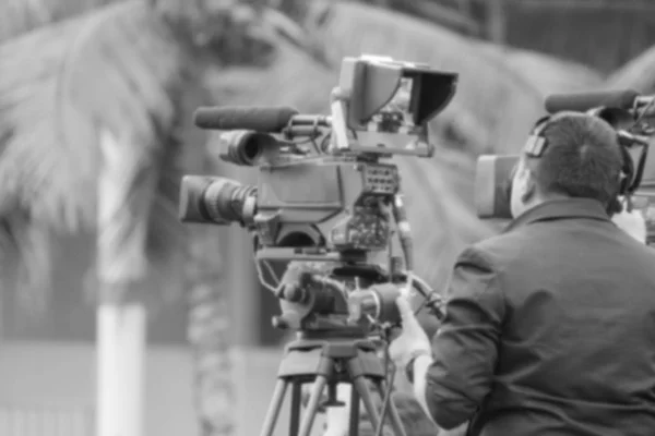 Blur Professional Cameraman Covering Event Video Black White Tone — Stock Photo, Image