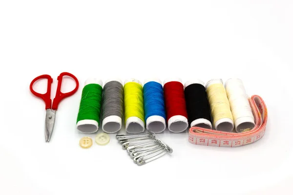 Embroidery Accessories Many Color Sewing Thread Scissors Waist Circumference Isolated — Stock Photo, Image
