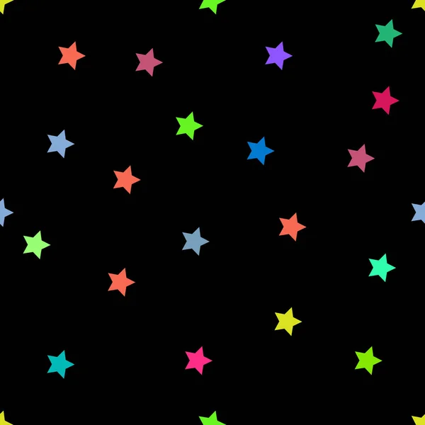 Stars Multicolor Seamless Pattern Wallpaper Black Background Vector Illustrations — Stock Vector