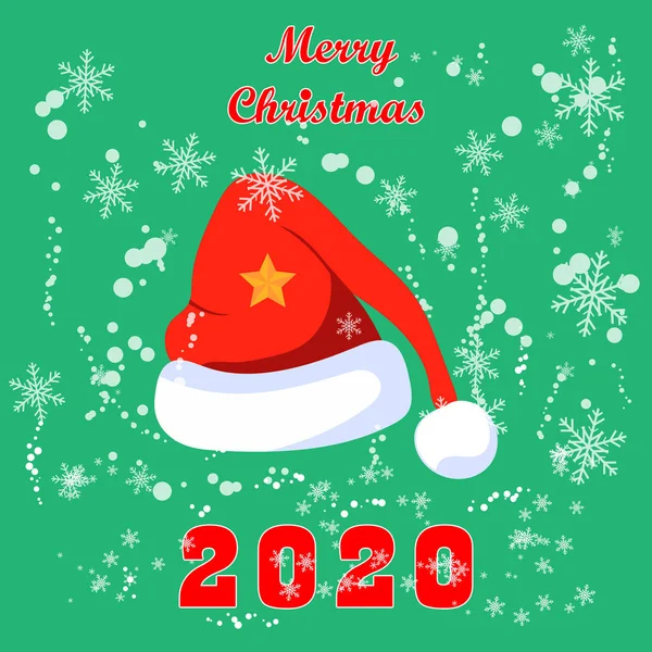 Червоний Капелюх Santa Claus Merry Christmas Design Card Wallpaper Vector — стоковий вектор