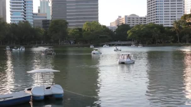Bangkok Thailand Nov 2019 People Relax Boat City Park Lumpini — Stockvideo
