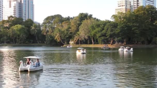 Bangkok Thailand Nov 2019 Leute Relaxen Auf Einem Boot Stadtpark — Stockvideo