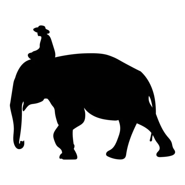 Elefante Nero Con Silhouette Elephant Mahout Asia Piedi Grafica Disign — Vettoriale Stock