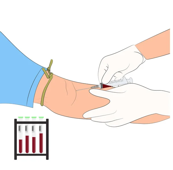 病媒图解医生用针头从调查员身上抽血检查尸体 — 图库矢量图片