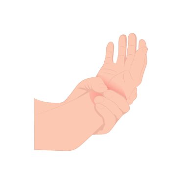 Bileğindeki ağrı, bilek bölgesindeki bağ dokusu, vektör illüstrasyon konsepti, hastalık ve sağlık sigortası yüzünden adamın bileğinde ağrı var.