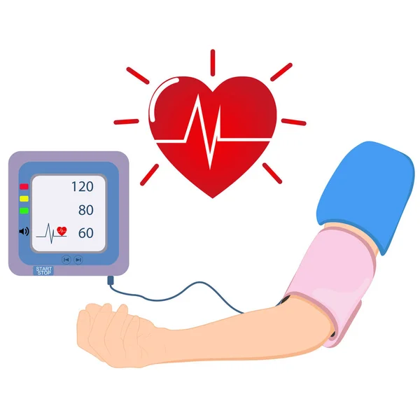 Dispositivo Digitale Attrezzature Mediche Misurazione Della Pressione Diagnosticare Ipertensione Cuore — Vettoriale Stock