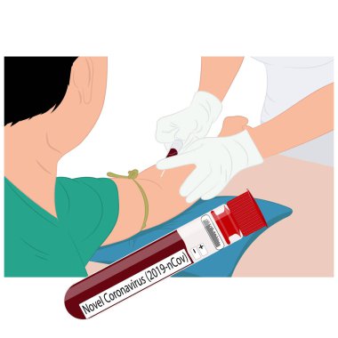 Doktor, Roman Coronavirus (2019-ncov) vektör çizimi için vücut analizi hastanesinden kan almak için iğne kullanıyor.