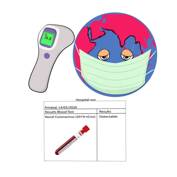 Dessin Par Vecteur Caricature Mondiale Malade Coronavirus Covid Portant Masque — Image vectorielle
