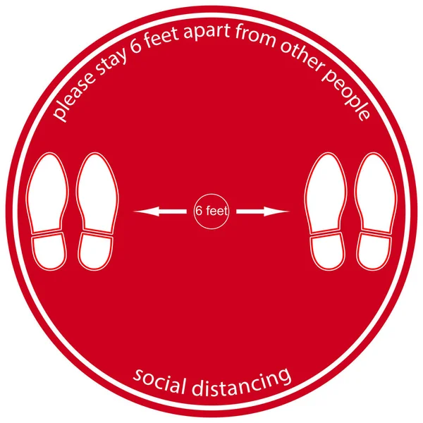 足のシンボル立ち位置を示す 6フィート離れて立つ人々のためのマーカーとして床 社会的距離を強制するために配置された実践 ベクトル図 — ストックベクタ