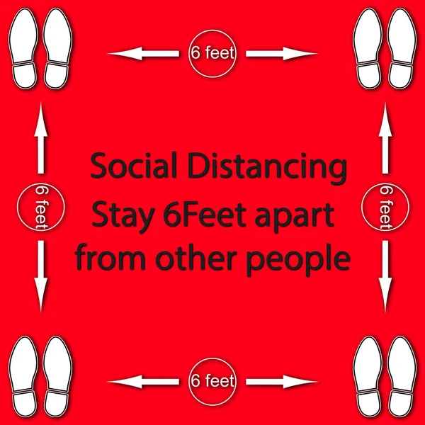 Foot Symbol Marking the standing position, the floor as markers for people to stand 6 feet apart, the practices put in place to enforce social distancing, illustration