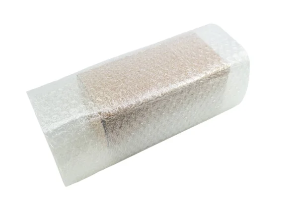 Bubbles Covering Box Bubble Wrap Protection Product Cracked White Background — Stock Photo, Image