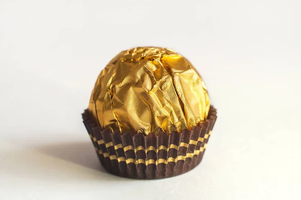 Candy Wrapped Golden Foil Macro Shot — Stock Photo, Image