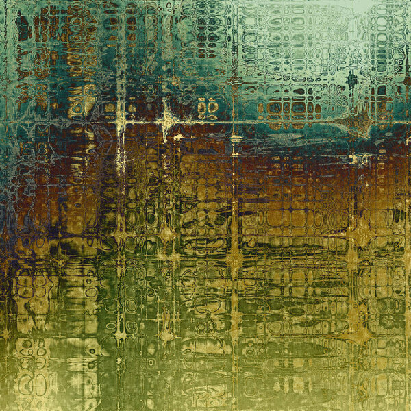 Декоративная композиция старого стиля или марочный шаблон с текстурированными гранж элементами и различными цветовыми узорами
