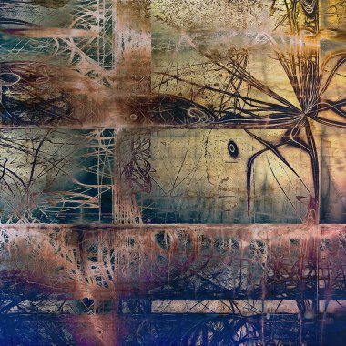 Yaratıcı vintage yüzey dokusunu, grunge arka plan kompozisyon yakından. Farklı renk desen ile